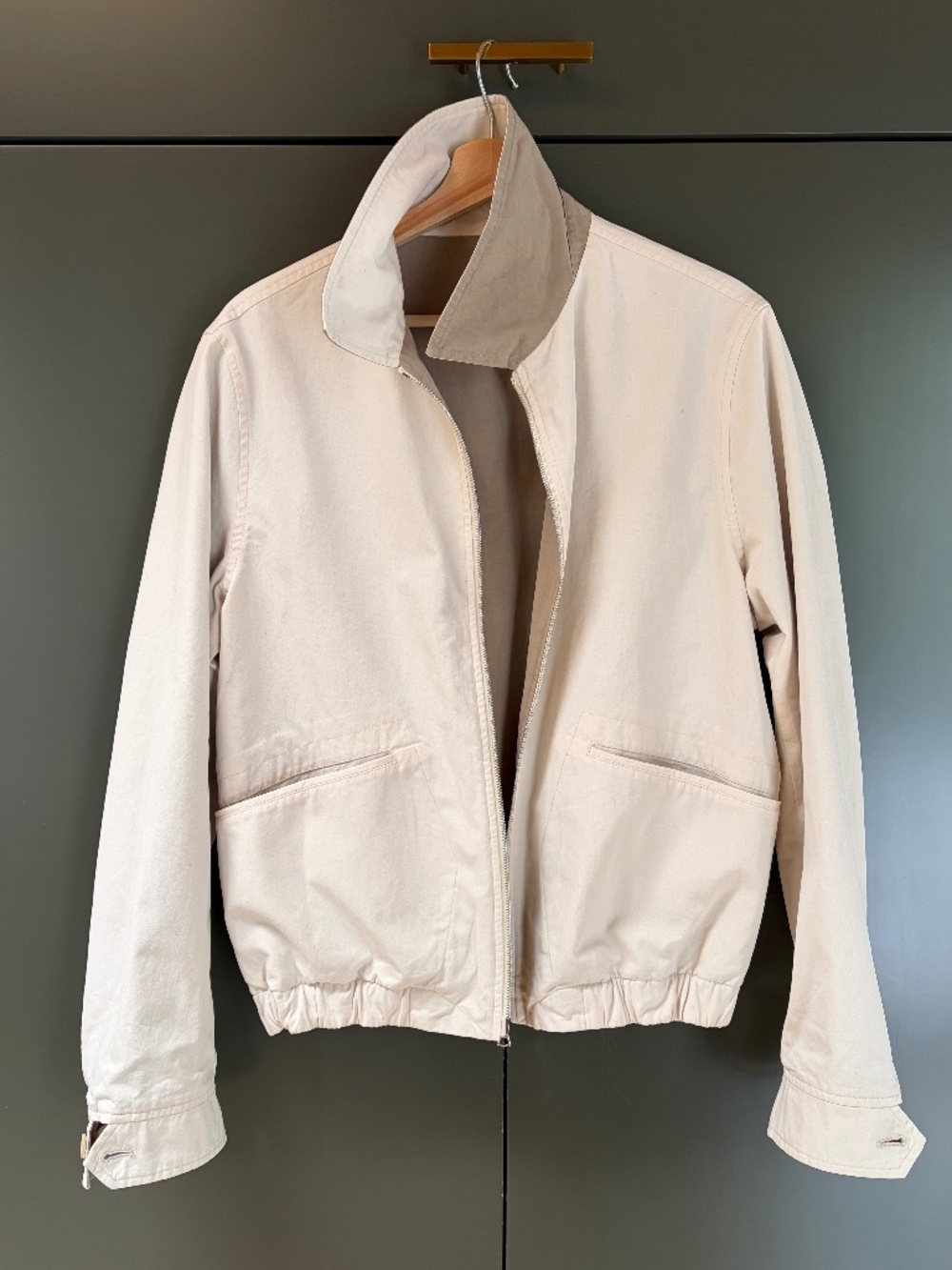 Drakes Reversible Cotton Blouson Jacket in Ecru and Tan Size 38 M
